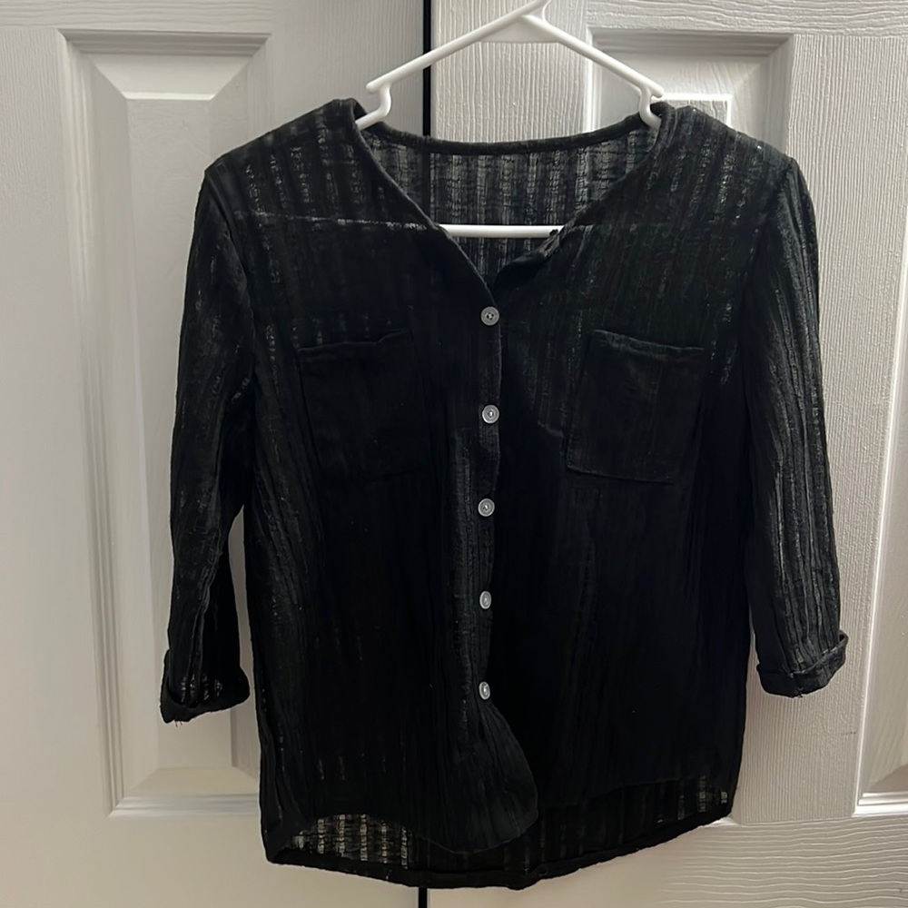 Korean style see through pocket cardigans free size (fits xs-s) black & grey